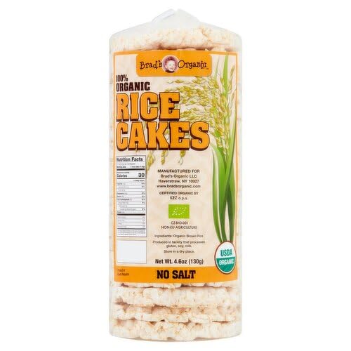 Brad's Organic RICE CAKES - NO SALT, USDA Organic, Dairy Free, Vegan, Nut Free 4.6oz (6 Packages/1 Case)