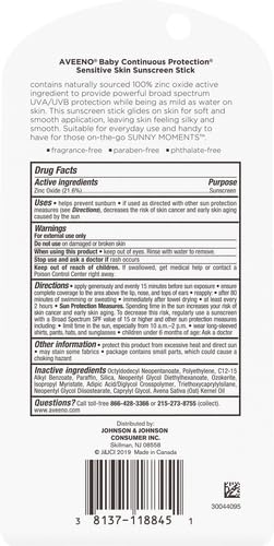 Aveeno Baby Continuous Protection Mineral Sunscreen Stick for Sensitive Skin with Broad Spectrum SPF 50 Protection for Face & Body, Naturally Sourced 100% Zinc Oxide, Travel Size, 0.47 oz (Pack of 12)