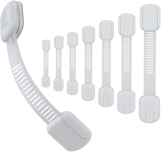 8-Pack Baby Proofing Cabinet Locks, Adjustable Adhesive Strap Latches for Drawer, Cupboard, Oven, Fridge, Toilet Seat - No Drill Child Safety Lock Kit, Easy Installation | Strong adjustable adhesive straps for cabinet, drawer, fridge, toilet & oven. Dr...