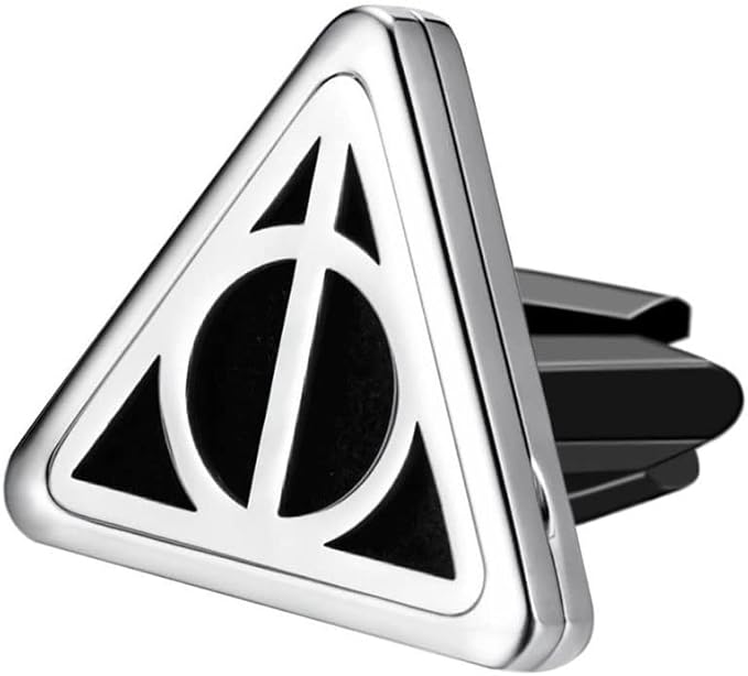 Wild Essentials Potter Hallows Essential Oil Car Vent Diffuser Kit – 316L Stainless Steel Locket, Rubber-Coated 4-Way Clip, 8 Color Pads (22mm), 25mm – Includes Alert & Inner Calm (2 x 10ml)