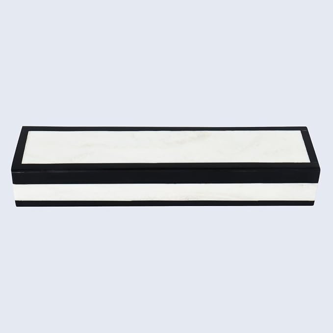Handicrafts Home Slim Decorative Storage Box with Lid– Black White Modern Storage Box, Remote Control Holder, Coffee Table Organizer, Minimal Desk Storage Box for Living Room– Mono Court 10x2.5x1.5