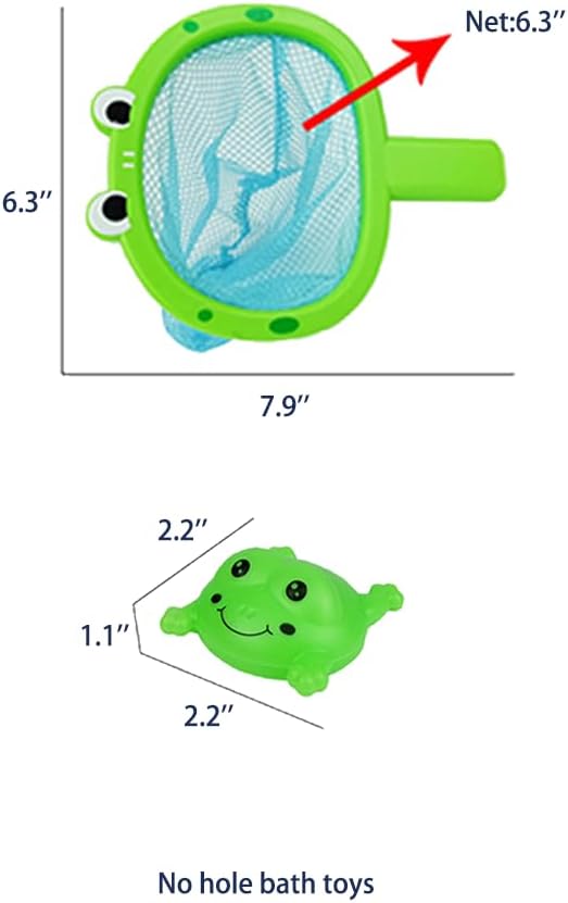 Baby Bath Toys 1 Pcs Frog Animals Fishing Net with 3 Pcs Water Floating Sea Animals Frog Toys, Bathroom Pool Water Floating Accessory Duck Crab Frog Fishing Play Set for Toddlers