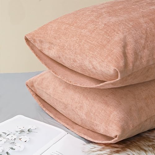 CaliTime Decorative Standard Throw Pillow Covers 26 X 20 Inches Dusty Pink | Pack of 2, Cozy Chenille Cushion Cases for Sofa Bed Living Room Farmhouse Home