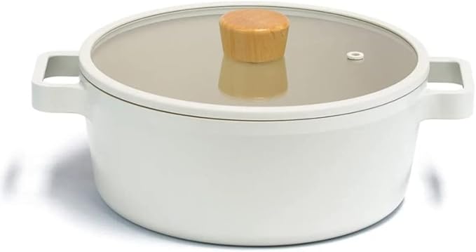 FIKA 9-Piece Nonstick Ceramic Coated Pots and Pans Set with Wok, Saucepan, Casserole & Deep Casserole, Glass Lids, Natural Wood Handles, Induction Compatible, Made in Korea
