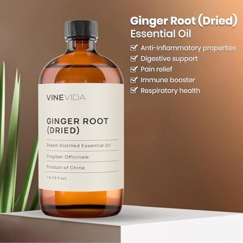 VINEVIDA Dried Ginger Root Essential Oil 16 oz - Undiluted Ginger Root Oil 16 oz - Ginger Root Candle Oil Scent - DIY Candle Scents for Candlemaking - Bulk Essential Oil for Soap Making