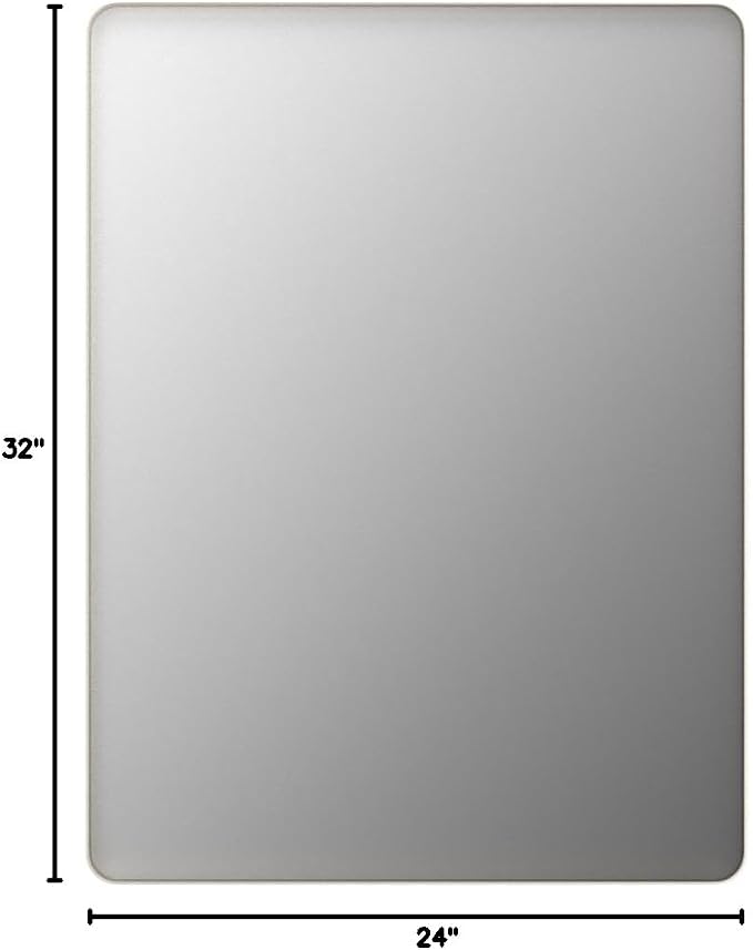LOAAO 24X32 Inch Brushed Nickel Bathroom Mirror | Rounded Rectangle, Silver Metal Frame, Anti-Rust, Hangs Horizontally or Vertically