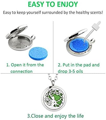Aromatherapy Essential Oil Diffuser Stainless Steel 30MM Silver Magnetic Locket Pendant with Chain Necklace and Colored Refill Pads & Diffuser Bracelet All in a Gift Bag (Fairy)