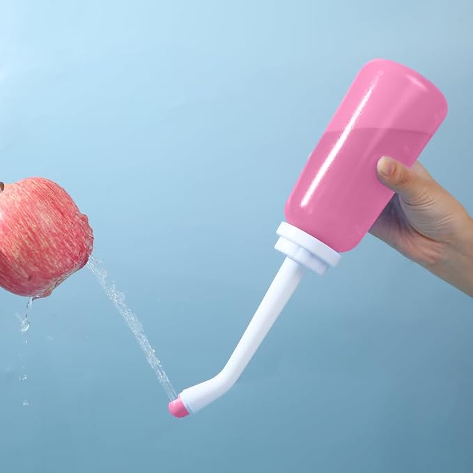 Handheld Personal Bidet Bottle, Bottle for Gentle Postpartum Care and Cleansing, Feminine Care， Personal Perineum Cleansing, 350Ml Portable Travel Bidet（Pink）, Resistant to 100ºC, Bonus Bag