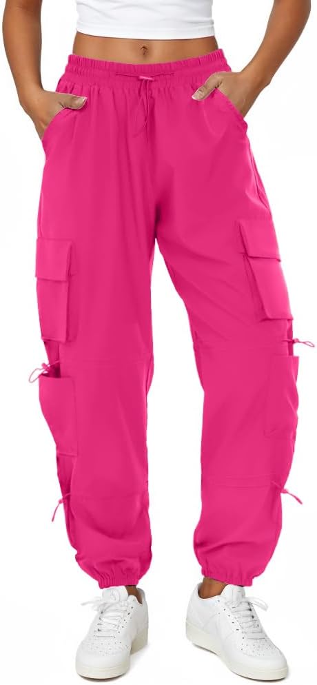 COPYLEAF Womens Parachute Cargo Pants with Pockets Quick Dry Hiking Pants Lightweight Water-Resistant Baggy Joggers