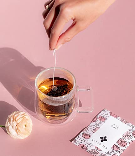 Art of Tea Rose Black Tea Bags 12 Count, Premium Floral Black Tea with Rose Petals, Smooth Aromatic Caffeinated Gourmet Tea, Elegant Hot or Iced Tea Bags