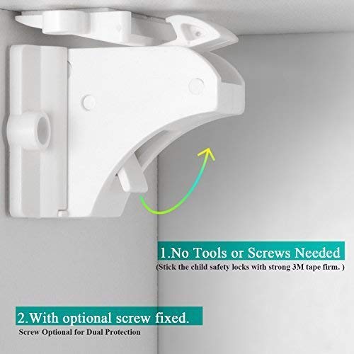 Vmaisi 32 Pack Child Safety Magnetic Cabinet Locks - Children Proof Cupboard Baby Locks Latches - Adhesive for Cabinets & Drawers and Screws Fixed for Protection