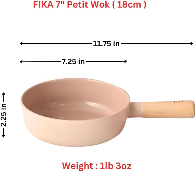 FIKA 7-Inch Stir Fry Mini Wok Pan with Wood Handle, Kitchen Nonstick Ceramic Coating Skillet, Induction Compatible Cookware, Healthy Cooking Omelet Pan, Made in Korea (18cm)