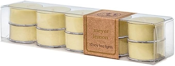 Eco Candle Co. Meyer Lemon Tea Light Candles, 10-Pack, 9 Hr Burn Time | Scents of Lemon, Bergamot, Orange - Recyclable, No Lead, Hand Poured, Midwest Soybeans, .6 oz. Each