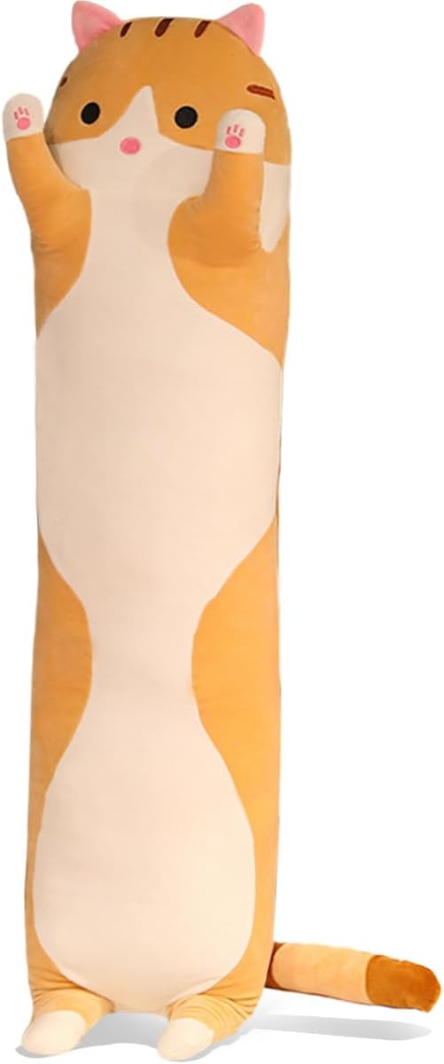 Orange Cat Long Plush Pillow Kitty Stuffed Animals Soft Sleeping Throw Pillow Doll Toy (Orange,18inches)