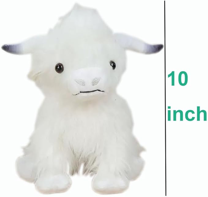 Highland Cow Stuffed Animal Cute Highland Cow Plush Doll Toy 10 inch for Girls Boys Christmas (Highland Cow White)