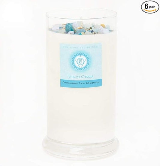 Throat Chakra Candle by New Moon Beginnings - Chakra Candles - Dried Flower, Herb, & Crystal Candles - Aromatherapy Candles - Soy Candle