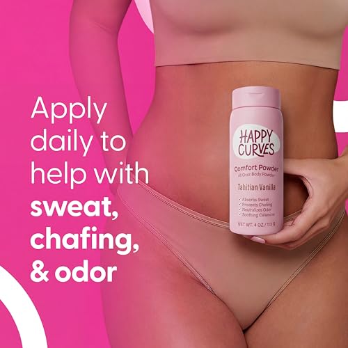 HAPPY CURVES Talc-Free Anti-Chafe Comfort Powder Bundle - Inner Thigh, Private Areas & All Over Body Chafing Relief for Women (Fragrance-Free + Tahitian Vanilla)