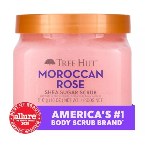 Tree Hut Moroccan Rose Shea Sugar Scrub, Mothers Day Gifts, Exfoliating & Hydrating Body Scrub with Shea Butter & Essential Oils, Smooth & Soften Skin, 18 oz