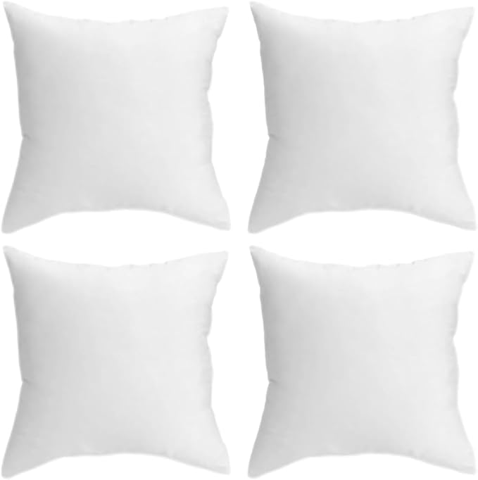 QUBA LINEN 14x14 Throw Pillow Insert - Pack of 4 White, Down Alternative Pillow Inserts for Decorative Pillow Covers, Throw Pillows for Bed, Couch Pillows for Living Room