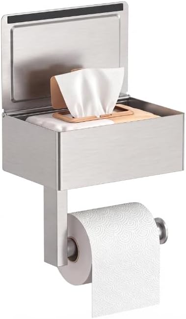 FORIOUS Toilet Paper Holder with Shelf, Sanitary Napkin Receptacle Tampon Holder, Wall Mount Toilet Paper Holder with Storage, Flushable Wipes Dispenser Fits for Bathroom Commercial, 6.5" L | Brushed Nickel 1 Pack