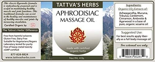 Tattva's Herbs Aphrodisiac Massage Oil for Women, Men & Couples - Contains Ashwagandha, Agarwood, Cinnamon - 4 oz. 25 Years of Premium Service