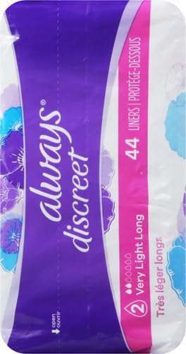 Always Discreet Adult Incontinence & Postpartum Liners for Women, Size 2, Very Light Absorbency, Long Length, 44 Count (Packaging May Vary) (Pack of 2)