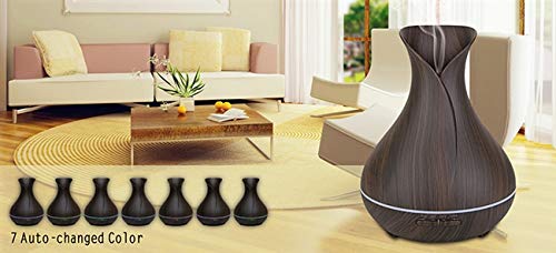 Essential Oil Diffuser Tulip Dark Wood Diffuser LED Advanced Cool Mist Humidifier 14 Color LED Night Light - Our Best Wood Grain - Birthday Gifts & Housewarming Gifts