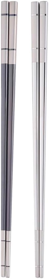 Reusable Stainless Steel Chopsticks,Dishwasher Safe , Easy to Use（2 PCS,silver&black）