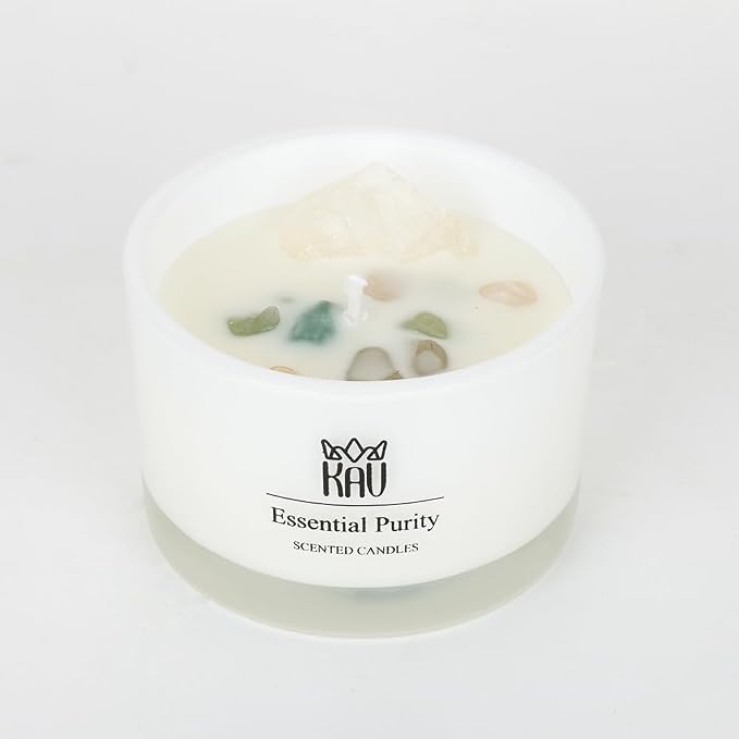 Scented Candles for Home Décor - KAV Dancing Rain Premium Scented Candle for Women Men, Embedded Stone and Soy Wax in 3 oz Glass Jar, Natural Aromatherapy (Essential Purity)