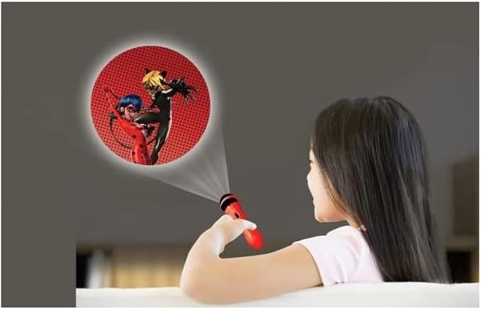 LEXiBOOK Miraculous, Stories Projector, Torch Light and Projector with 3 Discs, 24 Images, Create Your own Stories, LTC050MI