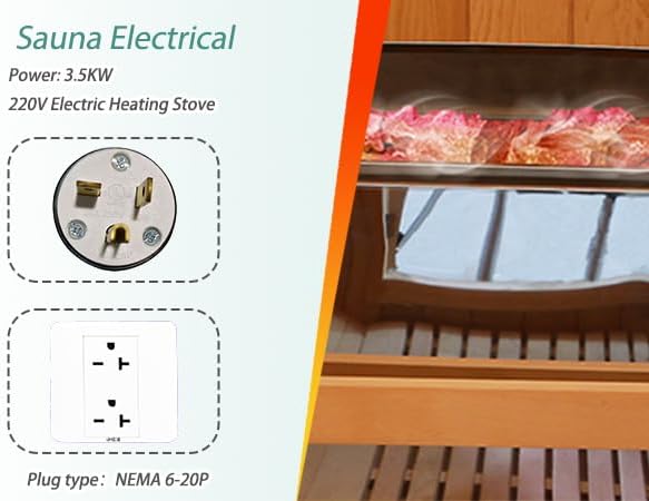 Smartmak Wood Home Traditional Steam Sauna, WiFi Control 2 Person Luxurious Indoor Canadian Hemlock Wooden Spa Room, with 3.5 kw Heater, Backrest, Bluetooth Speaker, Rock, Water Bucket, Spoon, Light