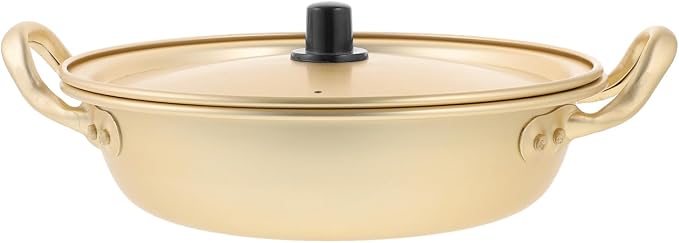Luxshiny Korea Ramen Pot, Korean Ramen Cooking Pot with Lid Korean Noodle Pot Aluminum Noodle Hot Pot Shin Ramyun Pot for Kitchen Cookware (double Handle) (8.6in), 22X5CM, Golden, 809UF133R15Q