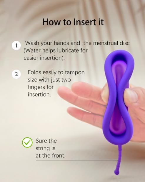 Reusable Menstrual Disc, Ultra-Soft Medical-Grade Silicone Period Disc for Women Wear 12 Hours 2 Size for Light & Heavy Flow Removal String (Purple+Pink, L+S)