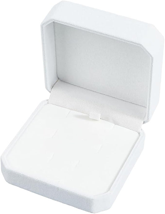 SUNNYCLUE Necklace Earrings Ring Gift Box Velvet Jewelry Set Box 3.6x3.6x1.7 Inch White Pendant Necklaces Organizer Storage Display Case for Bracelet Earring Ring Wedding Engagement Birthday Traveling