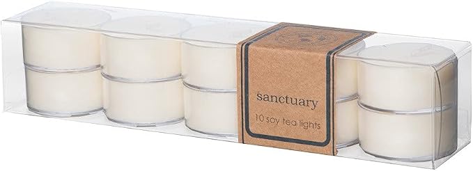 Eco Candle Co. Sanctuary Tea Light Candles, 10-Pack, 9 Hr Burn Time | Scents of Black Orchid, Ginger, Cardamom, Lily, Leather, Amber, & Kyara - Recyclable, No Lead, Hand Made, .6 oz. Each