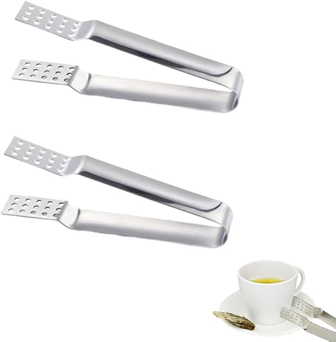 2 Pack Stainless Steel Tea Bag Squeezer, Kitchen Tea Bag Tongs Herbal Tea Infuser, Tea Bag Holder Strainer Clip for Loosing Leaf, Gripping Ice Cube, Sugar