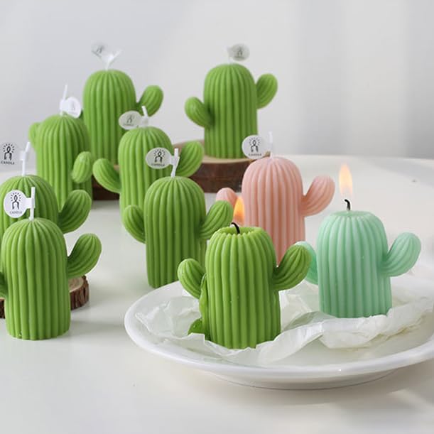 4 Scented Cactus Candle Gift Set, Moss Green Sage Green Pink White, Arizona Boho Spring Summer Gifts for Women, Friends & Classmates