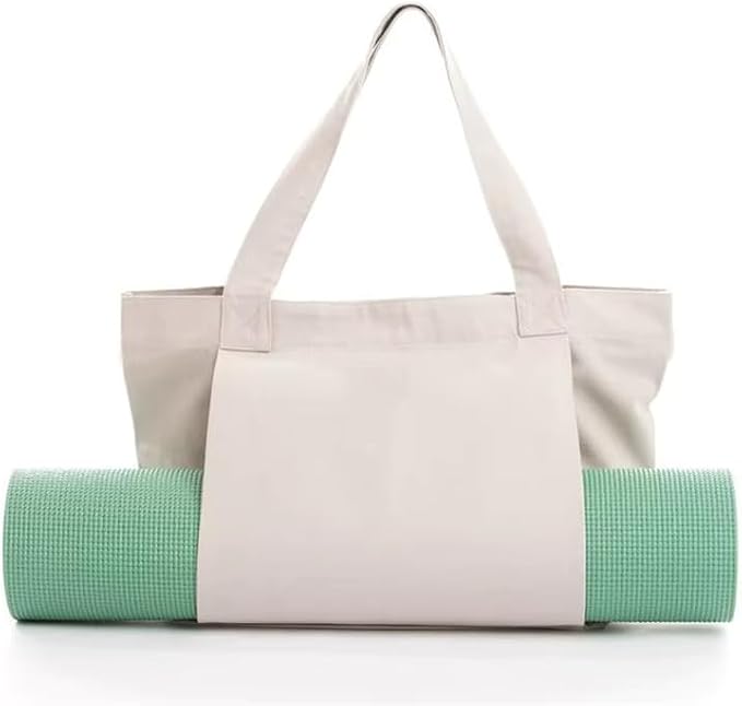 Yoga Canvas Tote Bag, Large Capacity, Sturdy Multifunctional, Shoulder Bag with Mat Carrier, Pockets