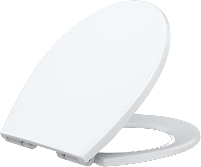 Elongated Toilet Seat Cover – PP Locking Hinge Toilet Seat with Flat Lid, White Slow Close Design for Standard Elongated Toilets, Durable & Easy to Clean