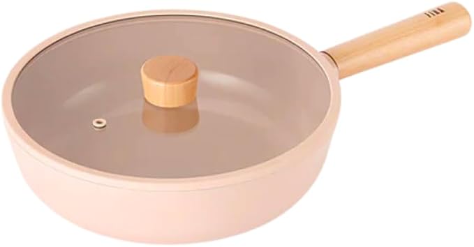 Neoflam FIKA 10-Inch Nonstick Stir Frying Wok with Glass Lid, Healthy Cooking Ceramic Coated Pan with Wood Handle, Induction Compatible for All Stovetops, Made in Korea (26cm)