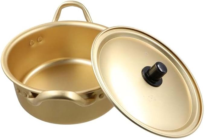 Golden Stainless Steel Ramen Pot with Double Handle, Small Korean Cooking Pot for Soup, Noodle Pot Fast Heating for Kitchen(5.5inch/14cm)
