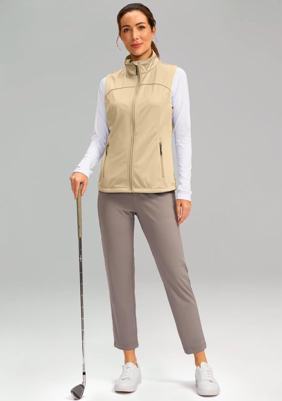 Soothfeel Women's Vest with Zipper Pocekts Lightweight Softshell Sleeveless Jacket Hiking Travel Golf Running Vest for Women