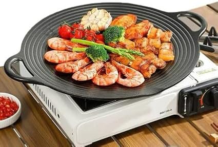 11.5 inch Korean BBQ Grill Pan, Cast Iron Griddle Pan for Indoor and Outdoor Cooking & Camping (11.5 inch)