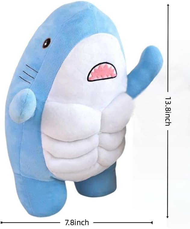 Muscle Shark Stuffed Animal - Cute 3D Muscle Shark Pillow Plush Toy，Gifts for Kids - 13.8inches（Blue）