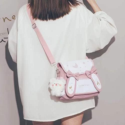 Japanese Kawaii Bunny Ear Backpack with Cute Manga Girl School Backpack Book Bag Satchel Student Teen JK (Small, Pink)