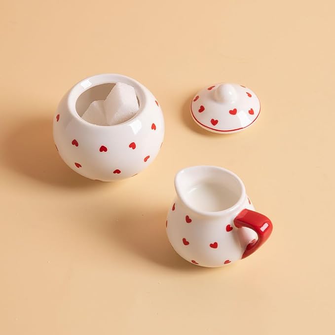 Sweejar Porcelain Tea Set for Little Girls,Kitchen Toys Tea Party Set for Kids Toddler Kitchen Pretend Toy Include Children Teapot, Cup & Saucer Set of 4, Sugar Bowl and Cream Pitcher(Pink Polka Dot)