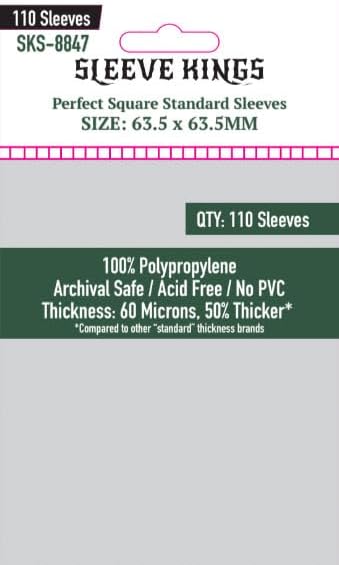 Sleeve Kings Standard Card Sleeves – 110 Count, Clear 60 Micron Thickness, Medium Square Size (63.5 x 63.5 mm), Compatible with On Mars & More – SKU: SKS-8847