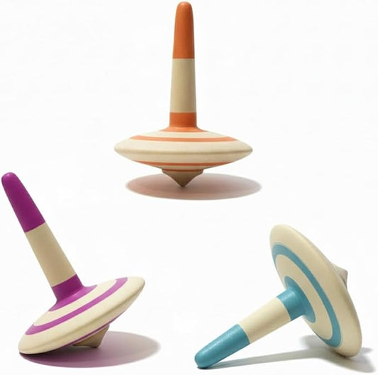 Wooden Spinning Tops for Kids, 3 Pack Handmade Painted Spin Top Toys | Educational Kindergarten Toys | Kids Party Favors, Goodie Bag Stuffers, Return Gifts, Pinata Fillers, Classroom Prizes for Kids