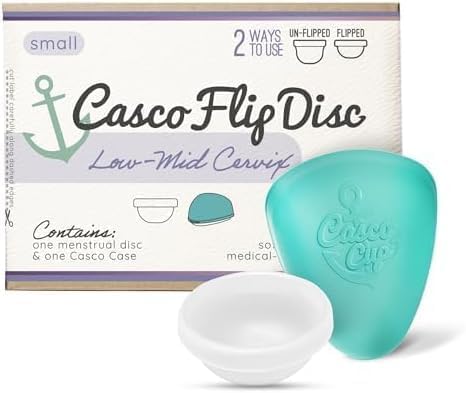 Casco Flip Menstrual Disc - Includes Disc, Case, & Instructions - Silicone Period Discs for Women - Made in Maine, USA - Period Disc Reusable. (Small - Low to mid Cervix)