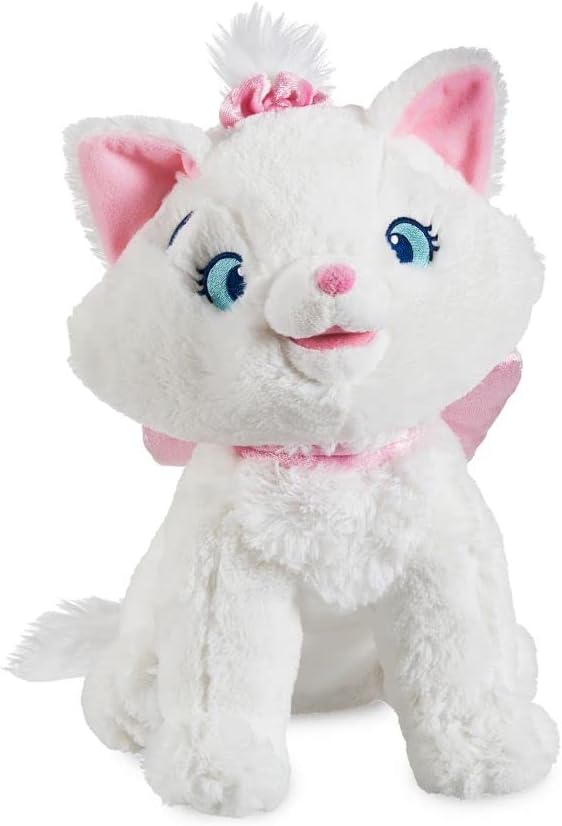 DISNEY STORE Official Marie Medium Soft Toy for Kids, Cuddly Character with Fuzzy Texture and Embroidered Details, Pink Bow, Disney Plushy Suitable for All Ages.